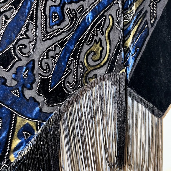 CHICOS Black Mesh and Velvet Fringe Short Kimono - Picture 4 of 4